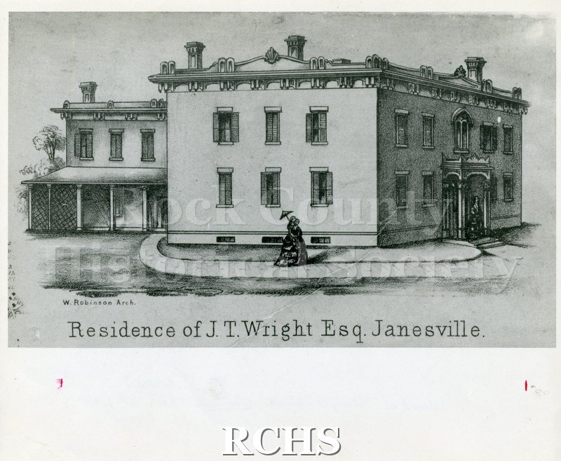 Black and white photograph of the Residence of J. T. Wright, Janesville.