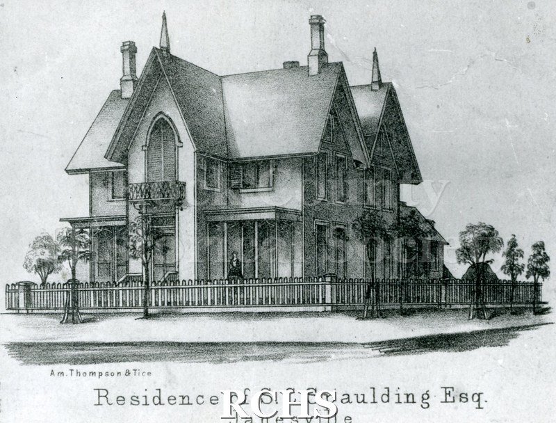 Black and white photograph of the residence of S. C. Spaulding, Janesville.