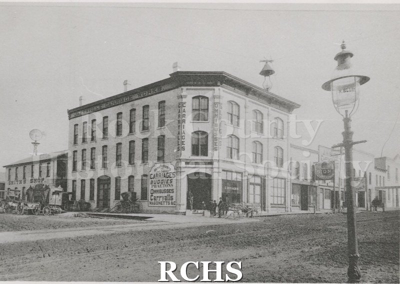 Black and white photograph of the Janesville Carriage Works.