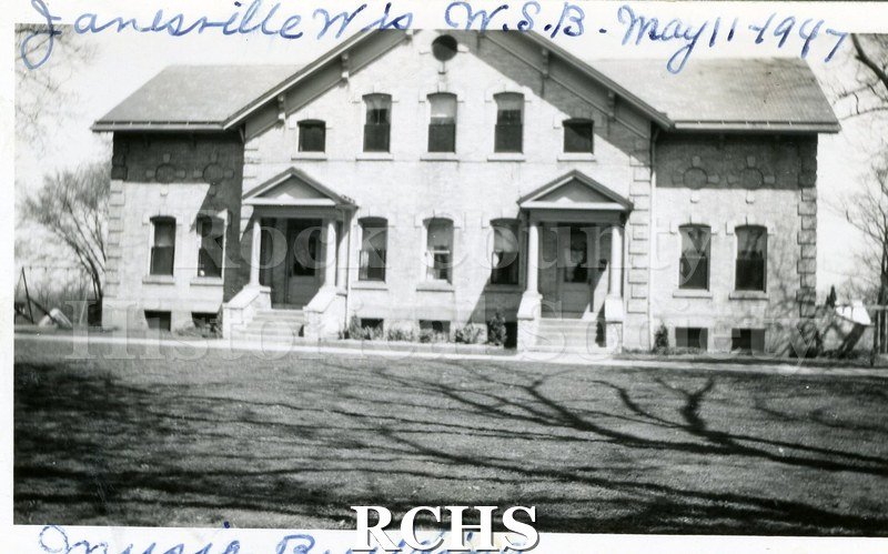 Black and white photograph of the Wisconsin School for the Blind Music Building.