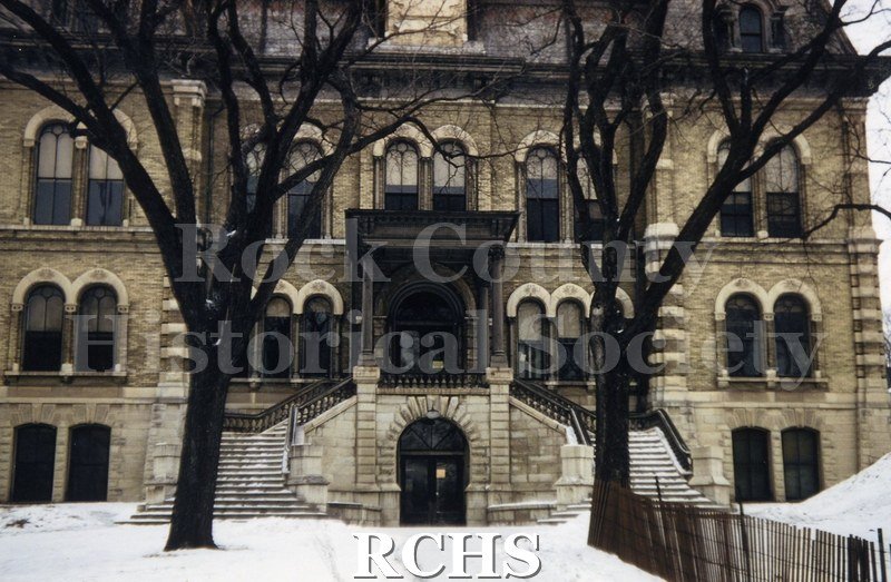 Photograph copy of slide 2004.22.1. Rock County Courthouse 1957.