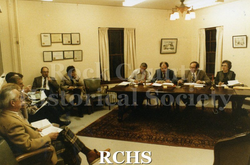 Color photo of the Rock County Historical Society: Board of Trustees, meeting, 1982.