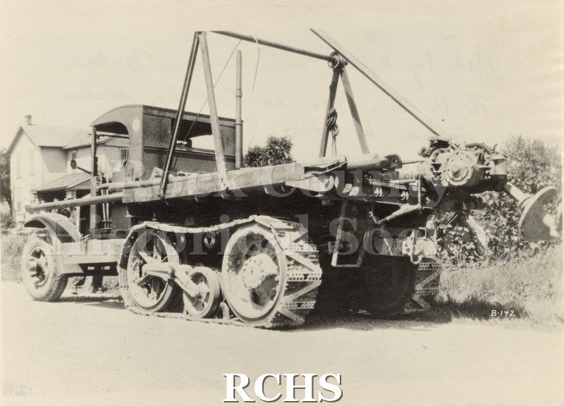 Black and white photograph of an earth moving machine made by Highway Trailer, Edgerton.