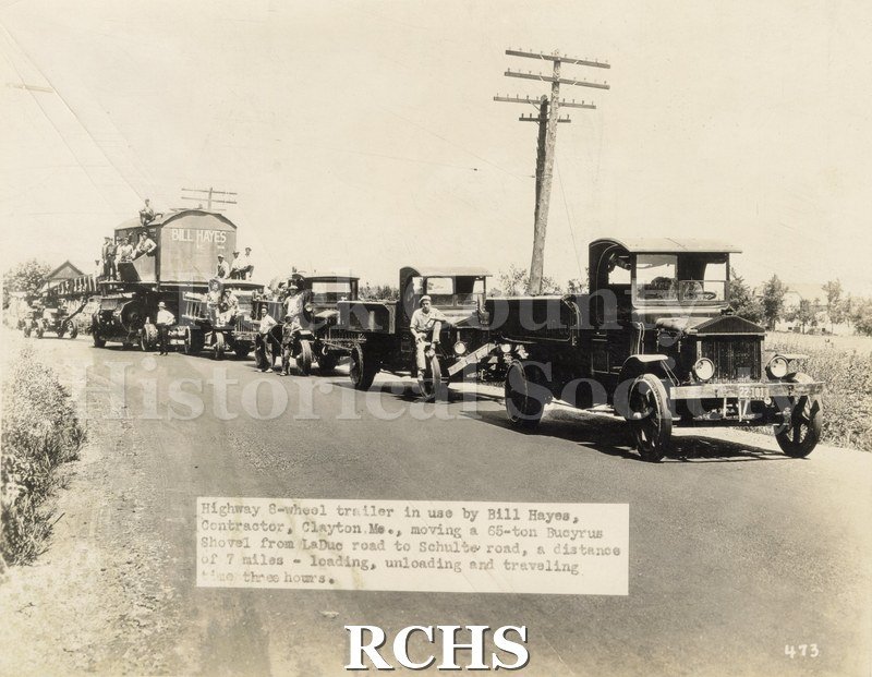 Black and white photograph of 8-wheel trailers from Highway Trailer Co., Edgerton, WI.