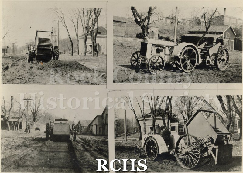 Black and white photograph of earth-moving equipment from Highway Trailer Co., Edgerton, WI.