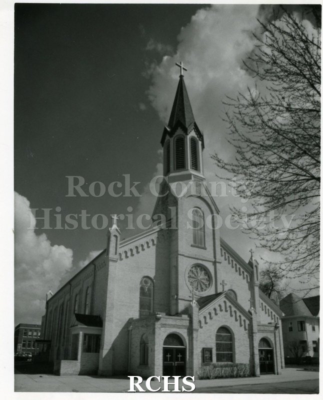 Black and white photograph of St. Patrick's church.