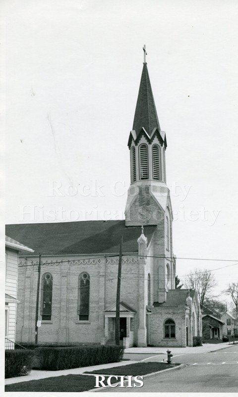 Black and white photograph of St. Patrick's church.