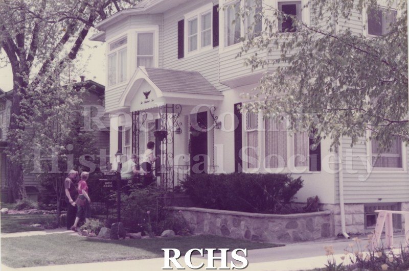 Tinted photo of the Sessler House, 210 S. Jackson, on 1984 Janesville Historic House Tour.