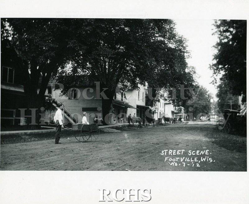 Historic image of Black and white copy print of a street in Footville.