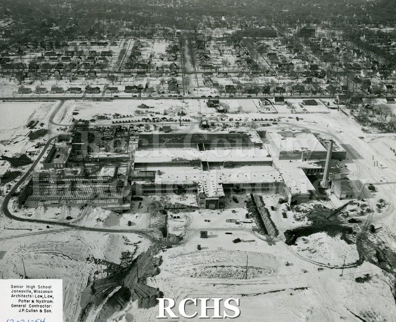 Black and white photograph of George S. Parker Senior High School under construction.