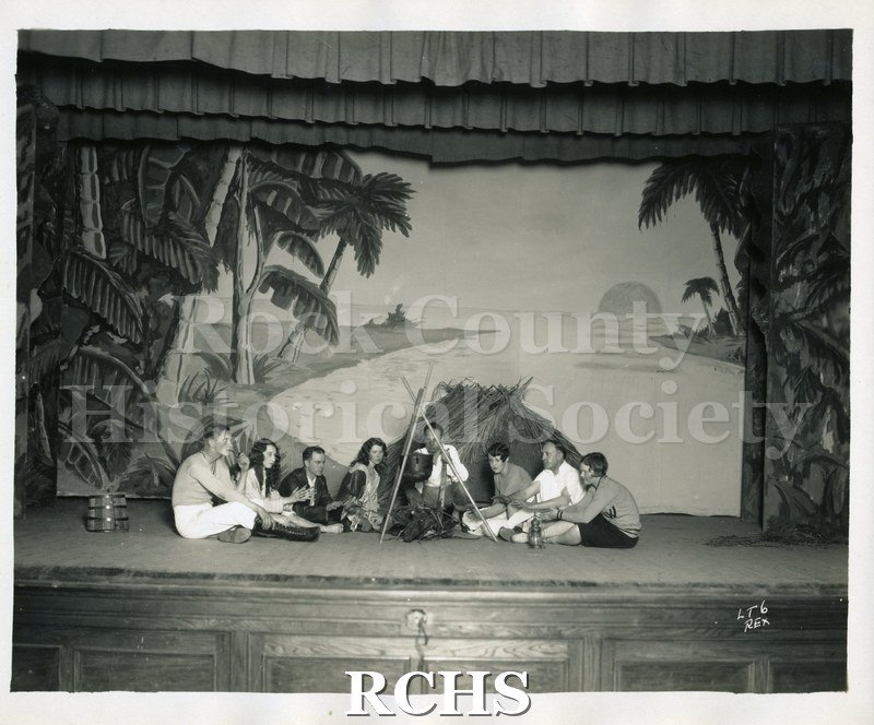 Historic image of Black and white photogrpah of a sceme from "The Admirable Crichton." Notation on lower left corner: "TX6 Rex" Written on reverse: "The Admirable.