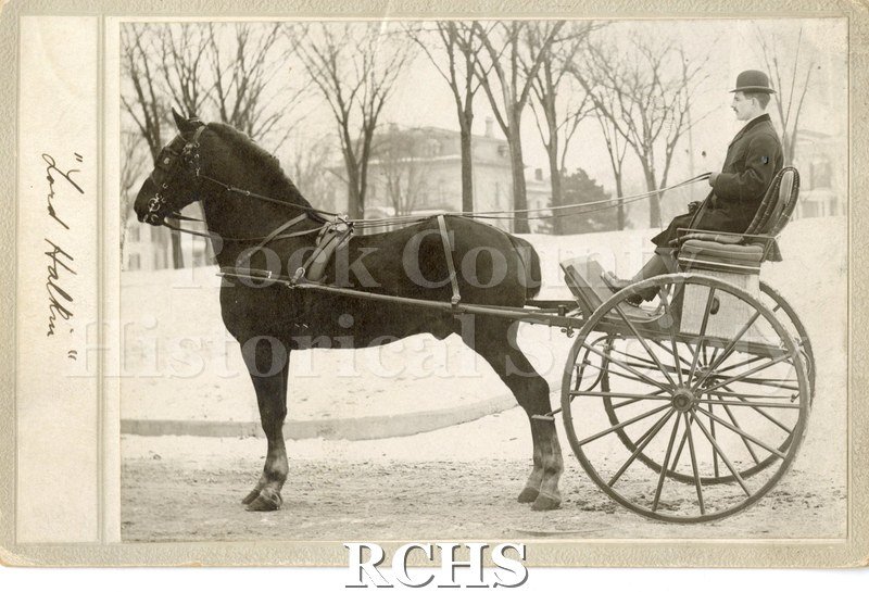 Cabinet Card. "Lord Halkim" (sp.?), view from Court street, Graham Galbraith driver of buggy.