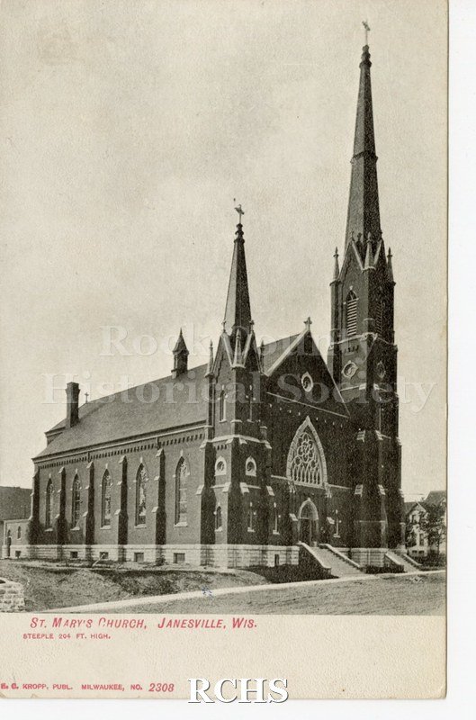 Postcard. St. Mary's Church, Janesville, Wis.