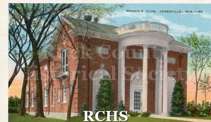 Postcard. Tinted image of the exterior of the Janesville Women's Club.