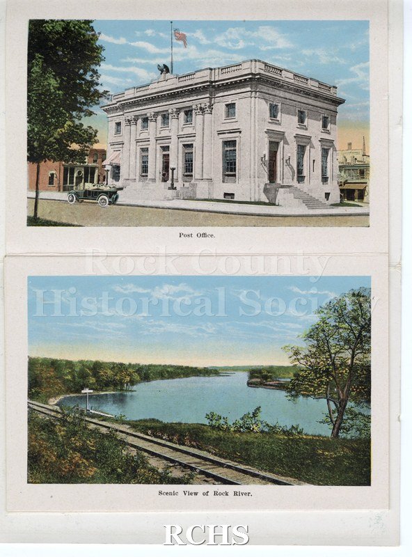 Historic image of Color postcards of Janesville, 9 in all. They fold out.