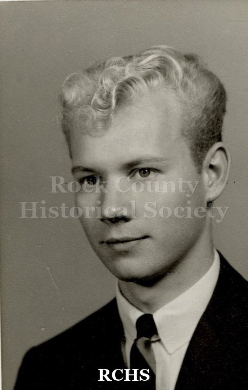 Black and white portrait of an unidentified young man, Janesville High School graduate. Photo was from the personal collection of Bruce Bell, JHS class of 1965.