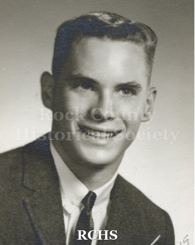 Black and white portrait of an unidentified young man, Janesville High School graduate. Photo was from the personal collection of Bruce Bell, JHS class of 1965.