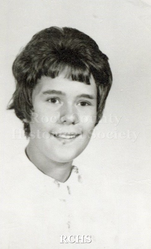 Black and white portrait of an unidentified young woman, Janesville High School graduate. Photo was from the personal collection of Bruce Bell, JHS class of 1965.