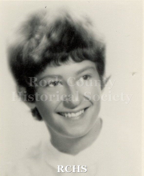 Black and white portrait of an unidentified young woman, Janesville High School graduate. Photo was from the personal collection of Bruce Bell, JHS class of 1965.