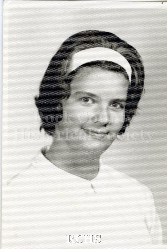 Black and white portrait of an unidentified young woman, Janesville High School graduate. Photo was from the personal collection of Bruce Bell, JHS class of 1965.