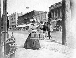 Historic Photo: Woman walking Milwaukee Street bridge before fire_retouched_sm_wm